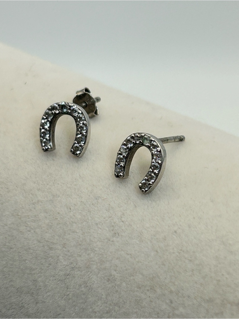Sterling Silver Crystal Horseshoe Stud Earrings 1/4" Stamped 925 Dainty - Picture 4 of 8